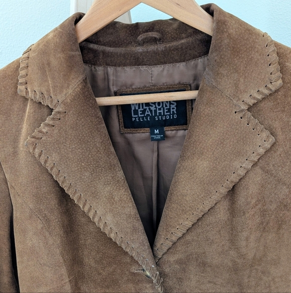 Vintage Wilson's Leather Suede Embroidered Floral Jacket In Camel Tan - Picture 7 of 11